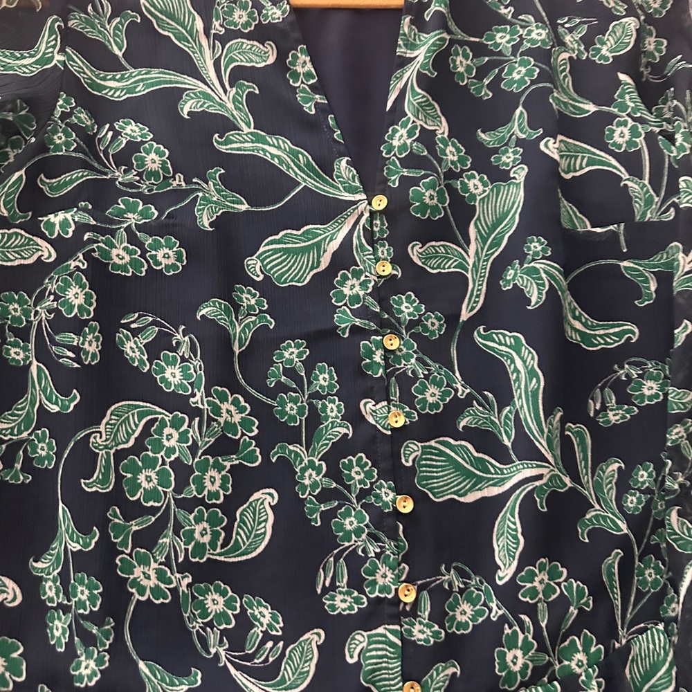 LOFT Navy Floral Long Sleeve Tiered Dress - Size XS - Picture 7 of 8